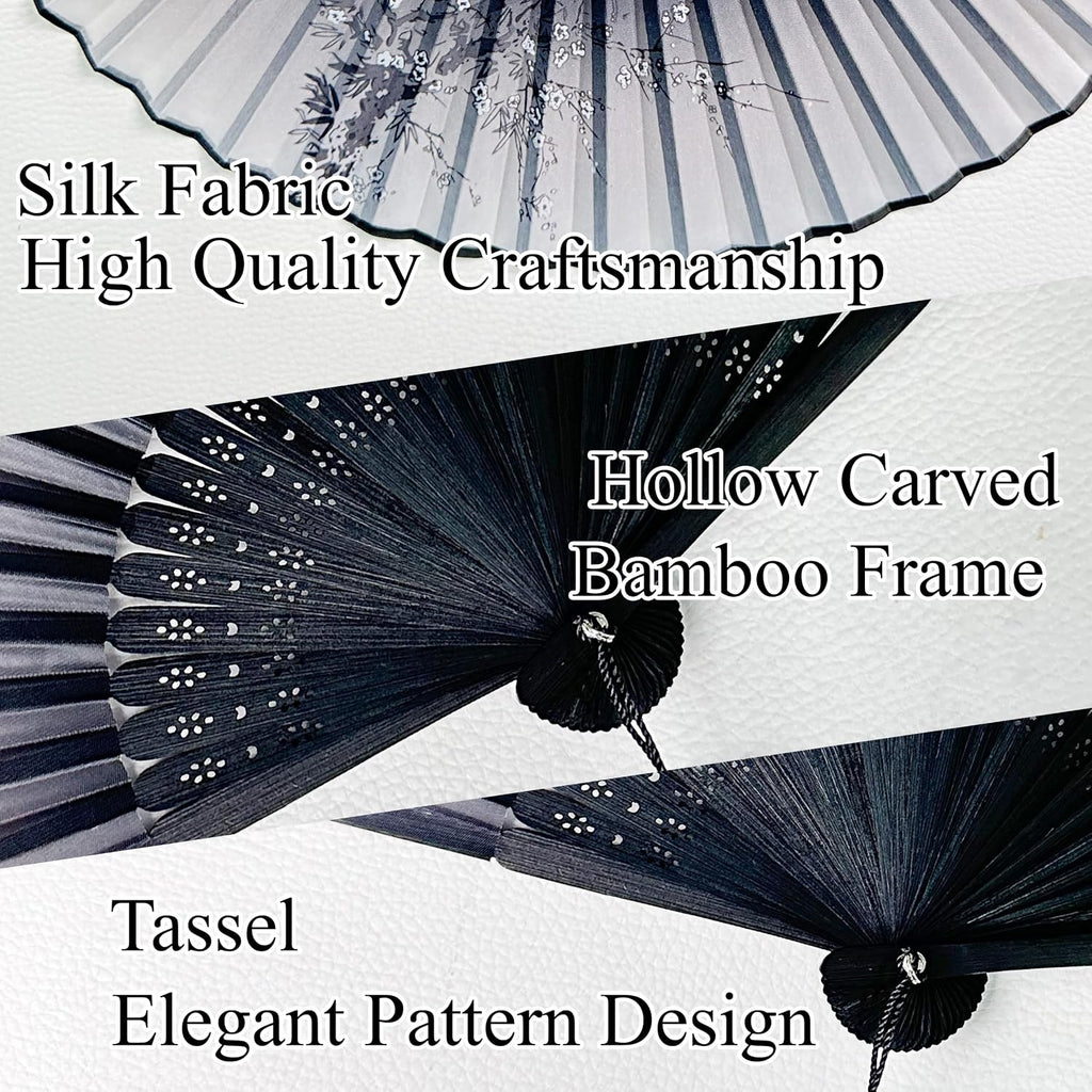 2026 New 5PCS Folding Hand Fans, 8.4" Mysterious Oriental Stylish Vintage Bamboo Silk Fan. Ideal for Dancing, Party, Home Decor and Events (5)