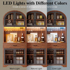 Tall Arched Kitchen Pantry Cabinet, Farmhouse Coffee Bar Cabinet with Storage, Kitchen Hutch Storage Cabinet with Countertop and Charging Station, Dining Room Kitchen Hutch Cabinet with Storage
