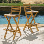 Christopher Knight Home Atlantic Outdoor Folding Wood Bar Stools | Acacia Wood Barstool Set of 2, 31" Seat Height, 2 PCS Outdoor Folding Chair for Garden, Porch, Poolside