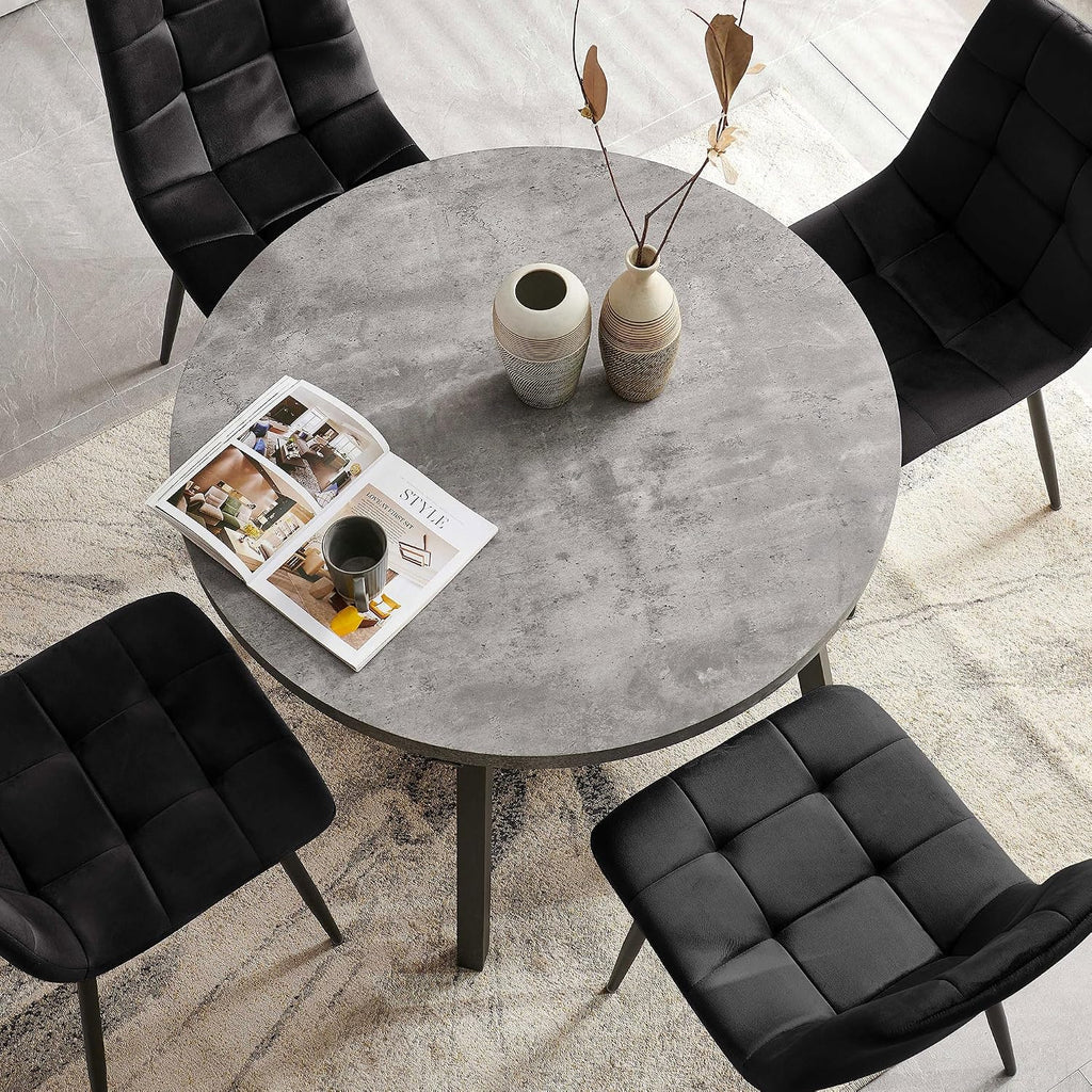 NORDICANA 5 Pieces Round Dining Table Set, 37 Inch Kitchen Table and Chairs for 4 Person, Space Saving Breakfast Nook Table with Black Velvet Upholstered Dining Chairs