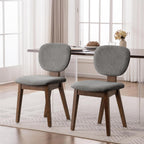 VKNOW Wooden Dining Chairs Set of 6, Mid Century Modern Upholstered Kitchen Side Chairs, Chenille Dining Room Chair with Curved Seat Backrest for Home Dining Room, Grey