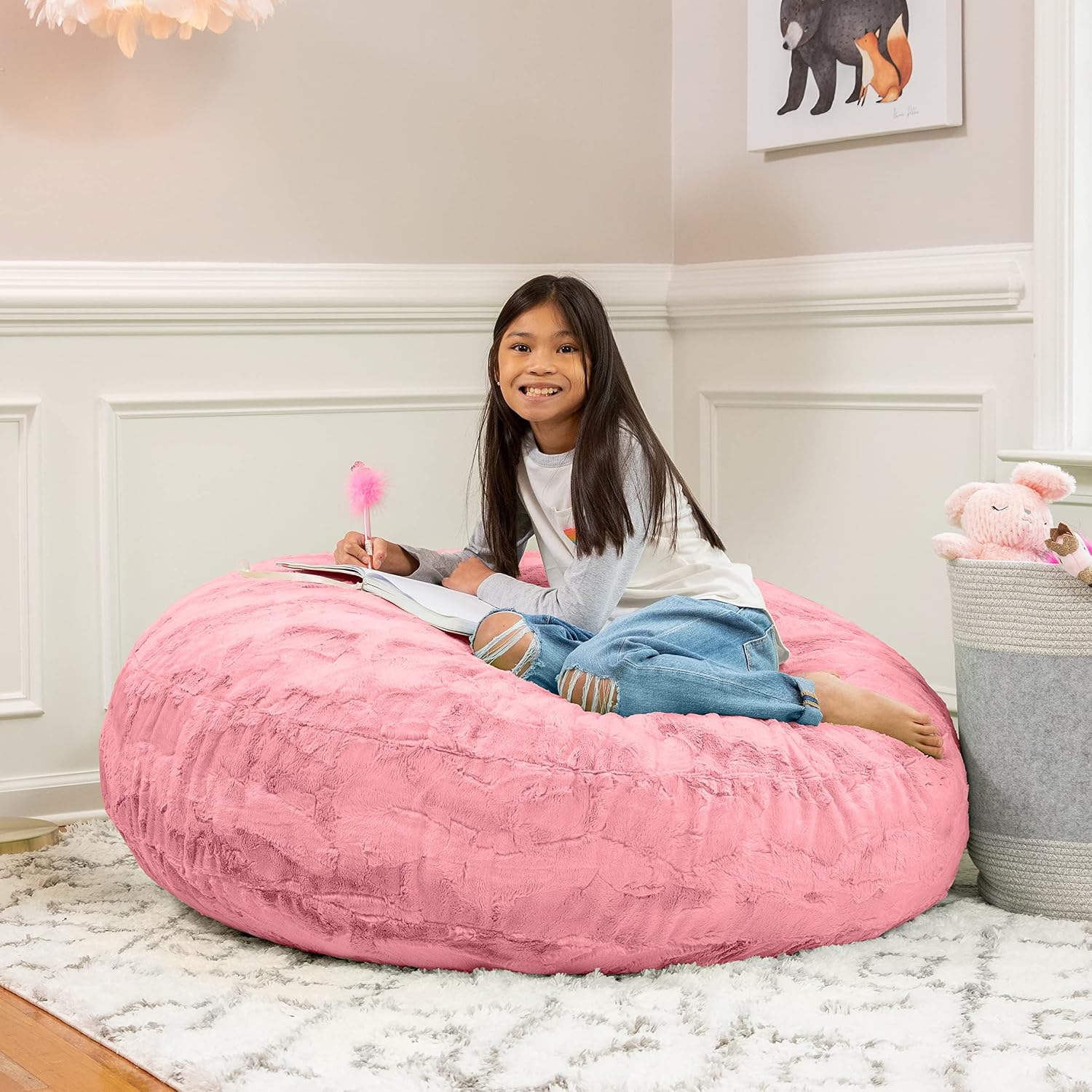 Jaxx Cocoon 4 Foot Bean Bag Chair - Faux Fur, Rose Quartz