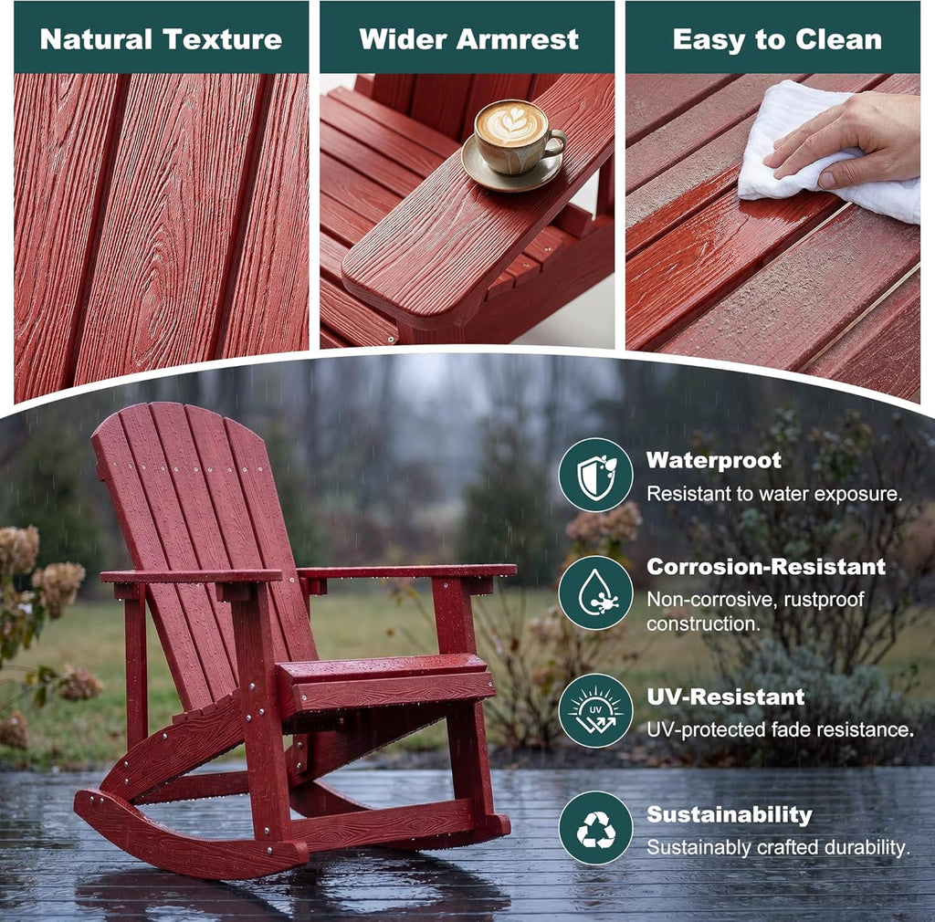 Outdoor Adirondack Rocking Chairs Set of 2, All-Weather Patio Rocker Chair with Wide Armrests & High Backrest, Front Porch Rocker Chairs for Patio Garden, Backyard, Porch