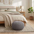 BIRDROCK HOME Round Pouf Ottoman Foot Rest - 18.5”x18.5”x15” Boho Compact Comfortable Soft Cotton Braided Foot Stool with Bean Bag Filling for Living Room, Bedroom, or Nursery (Light Gray)