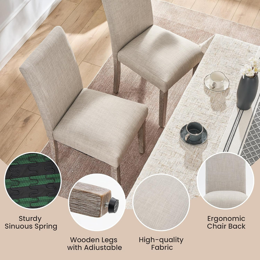 Joysoul Dining Chairs Set of 2, Upholstered Parsons Dining Chairs with Solid Wood Legs, Thickened Cushion & Ergonomic Back, Modern Fabric Kitchen Chairs for Dining Room, Living Room, Office