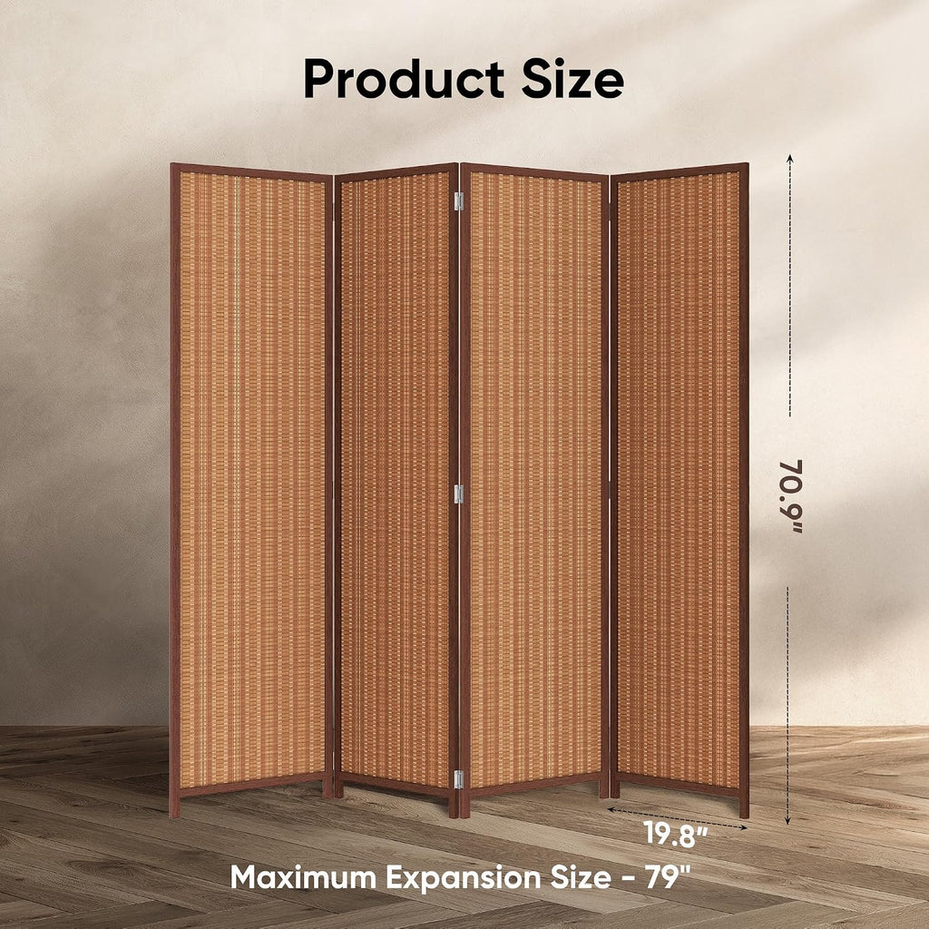 JOSTYLE 4 Panel Folding Privacy Screens 6ft Bamboo Freestanding Room Dividers, 70.9" H x 79" W