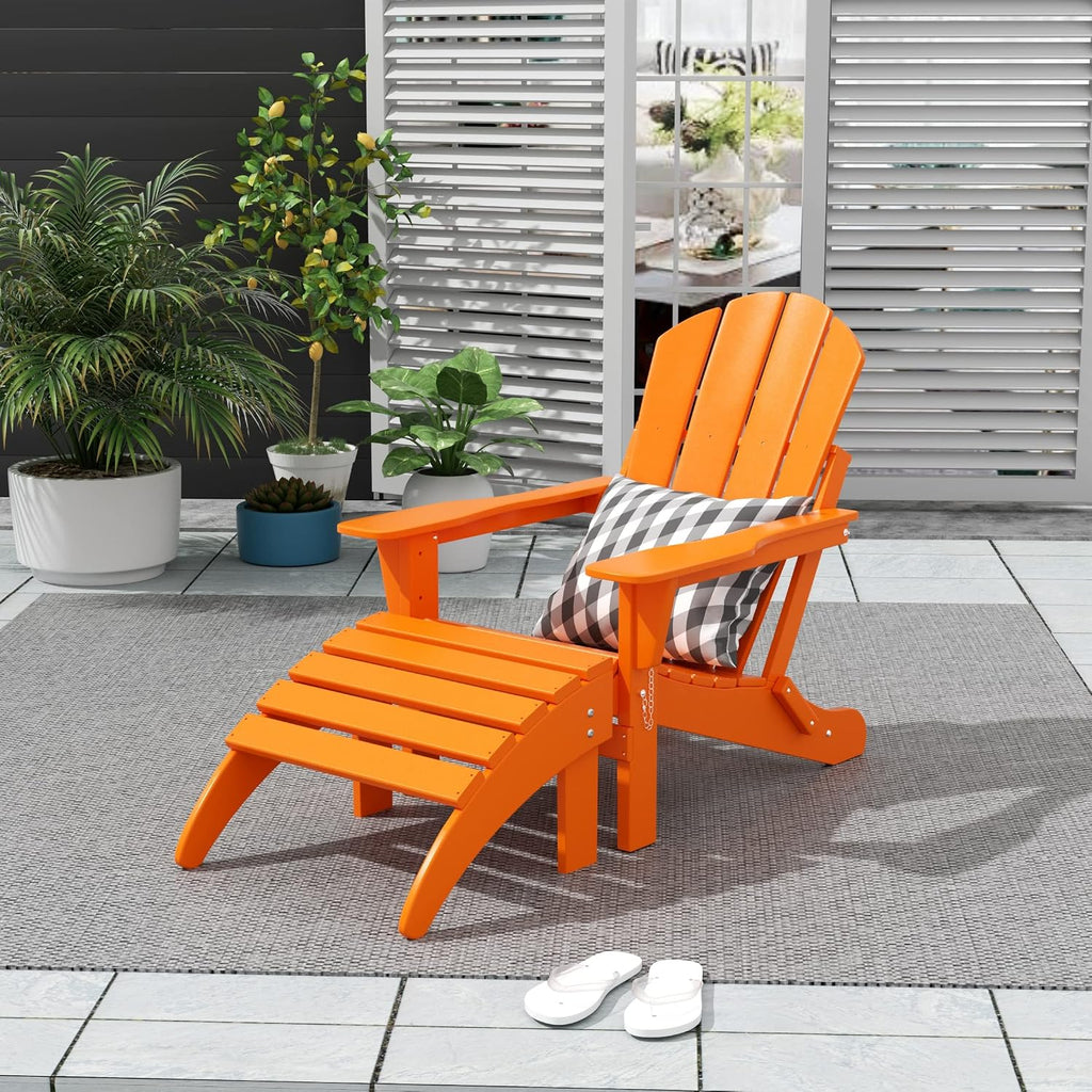 WO Home Furniture Adirondack Ottoman Outdoor Patio Footrest 13.5" Inch Folding Footstool for Outdoor Adirondack Chair (Orange)