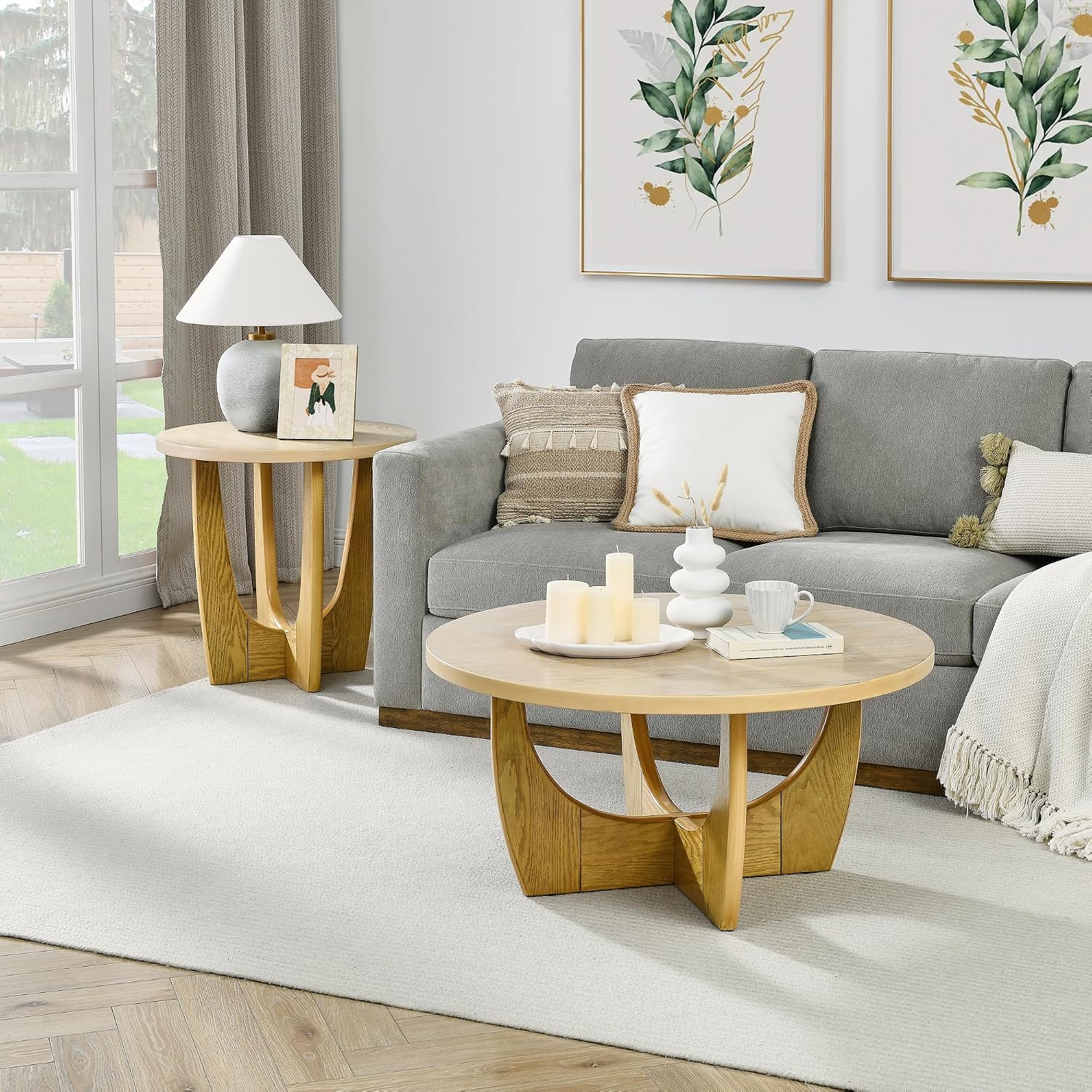 25" Round End Table, Wooden Side Table, Night Stand for Living Room,Reception Room (Oak Color)