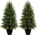Mavis's Diary 3ft Artificial Cedar Topiary Tree, Set of 2 Realistic Faux Evergreen Shrub Plant in Planter, Indoor Outdoor Fake Cedar Tree for Front Porch, Entryway, Office & Home Decor