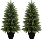 Mavis's Diary 3ft Artificial Cedar Topiary Tree, Set of 2 Realistic Faux Evergreen Shrub Plant in Planter, Indoor Outdoor Fake Cedar Tree for Front Porch, Entryway, Office & Home Decor