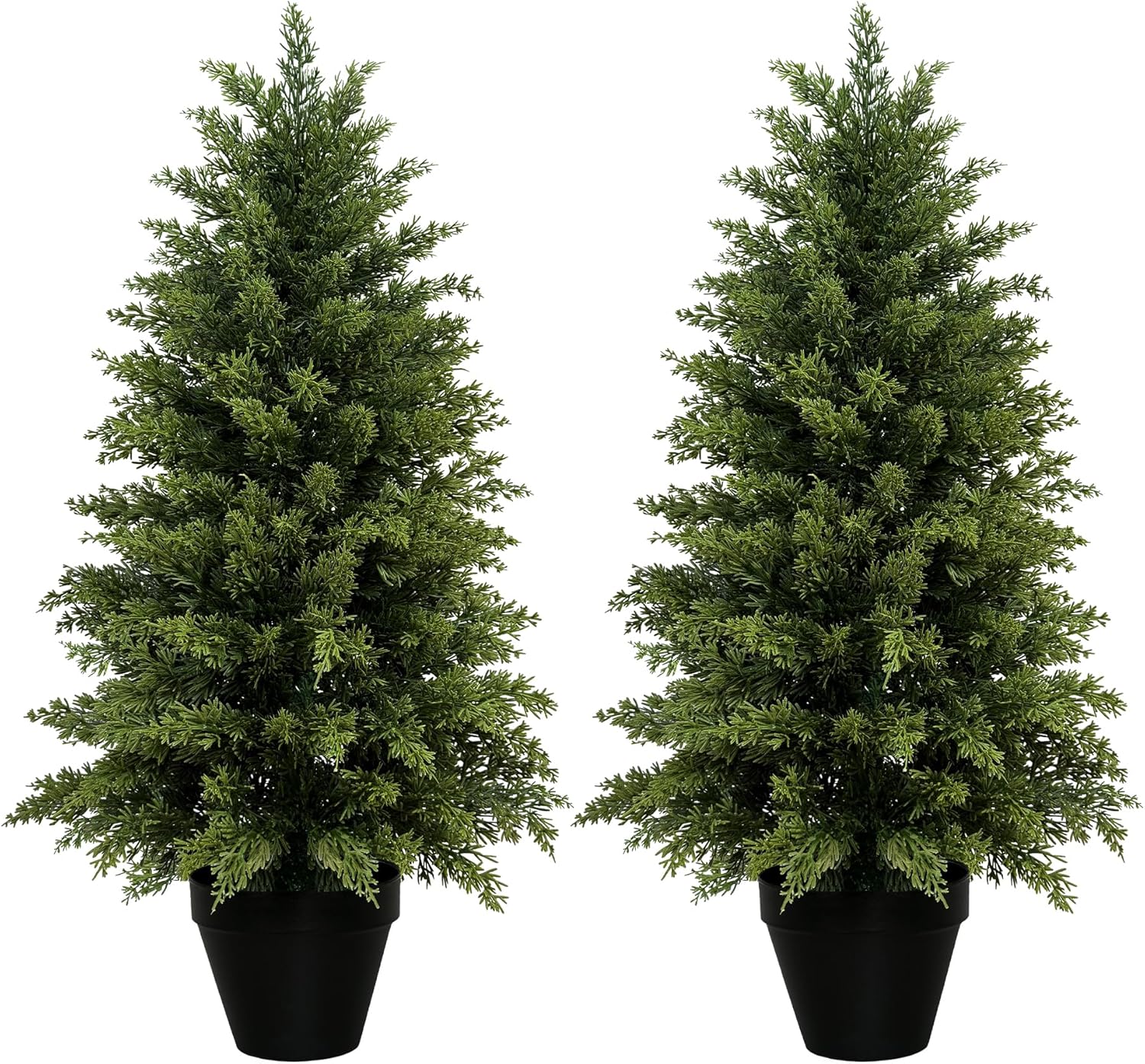 Mavis's Diary 3ft Artificial Cedar Topiary Tree, Set of 2 Realistic Faux Evergreen Shrub Plant in Planter, Indoor Outdoor Fake Cedar Tree for Front Porch, Entryway, Office & Home Decor