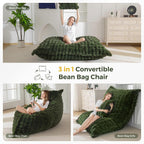 MAXYOYO Giant Bean Bag Chair with Pillow, 3 in 1 Convertible Bean Bag Chair | Removable Floor Cushion Stuffed Floor Lounger for Adults with Washable Cover, Lazy Chair for Living Room, Bubble Green, Full