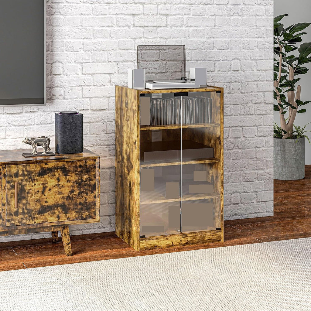 Retro Media Cabinet with 4-Tier Stereo, Modern Audio Video Media Stand with Adjustable Shelves,for Kitchen Home