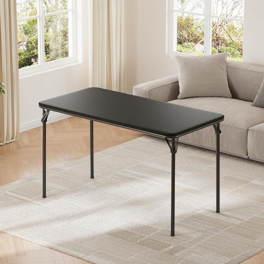 IDEALHOUSE 4 Feet Folding Table, Protable Foldable Card Table, Metal Legs Support, Upholstered PU Leather Tabletop, Heavy Duty, No Assembly Required, Perfet for Indoor and Outdoor, Black