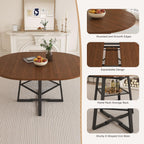 47-59" Round Dining Table Set for 6, Extendable Round Dining Table with Chairs, Wood Table and Chairs Set with Storage Shelf, Modern Dining Room Table Set for 6