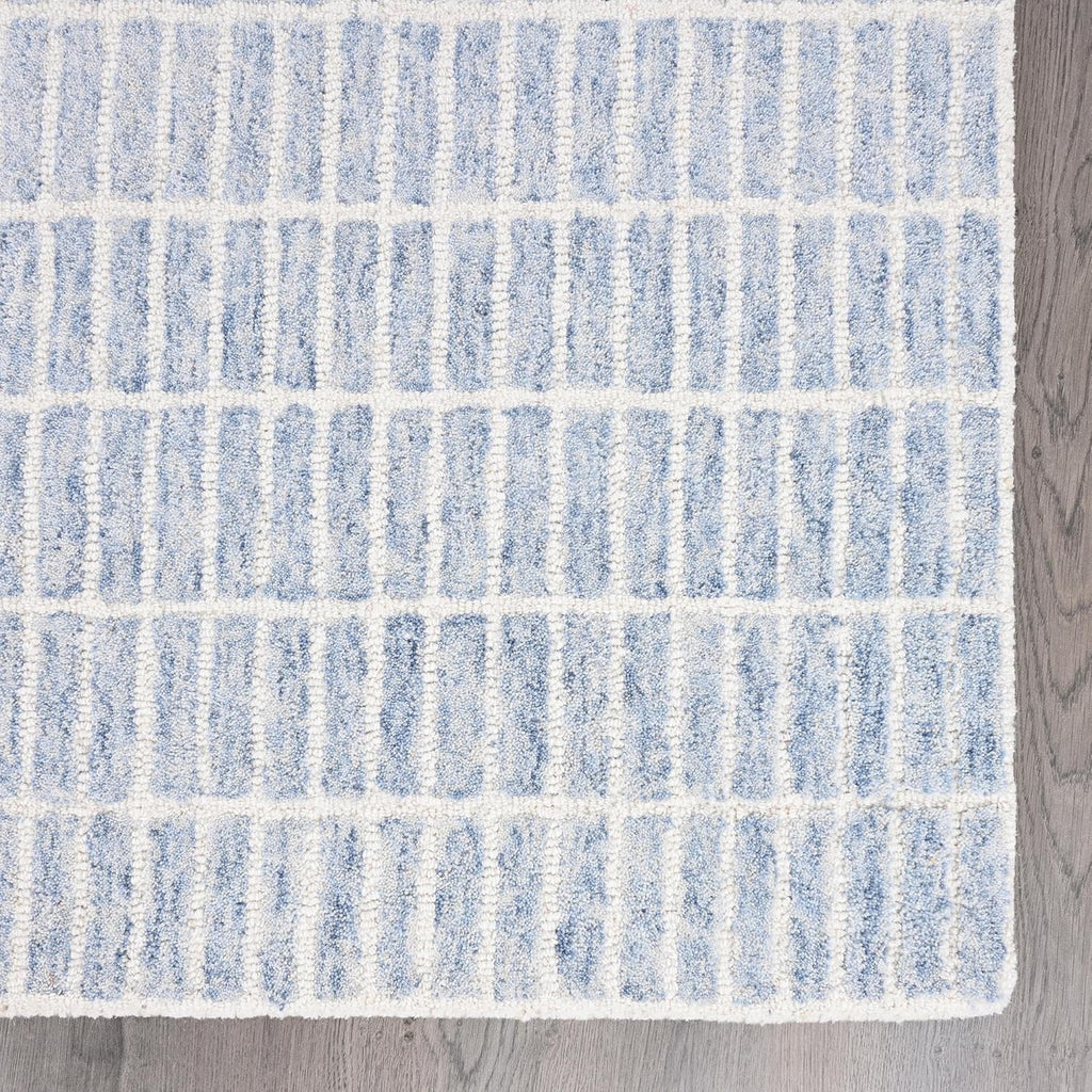 Hand-Tufted 100% Wool Area Rug – Unique Modern Geometric Grid Pattern, Soft Plush Textured Carpet for Living Room, Bedroom, Dining Room & Entryway (Blue,Ivory, 8' x 10')