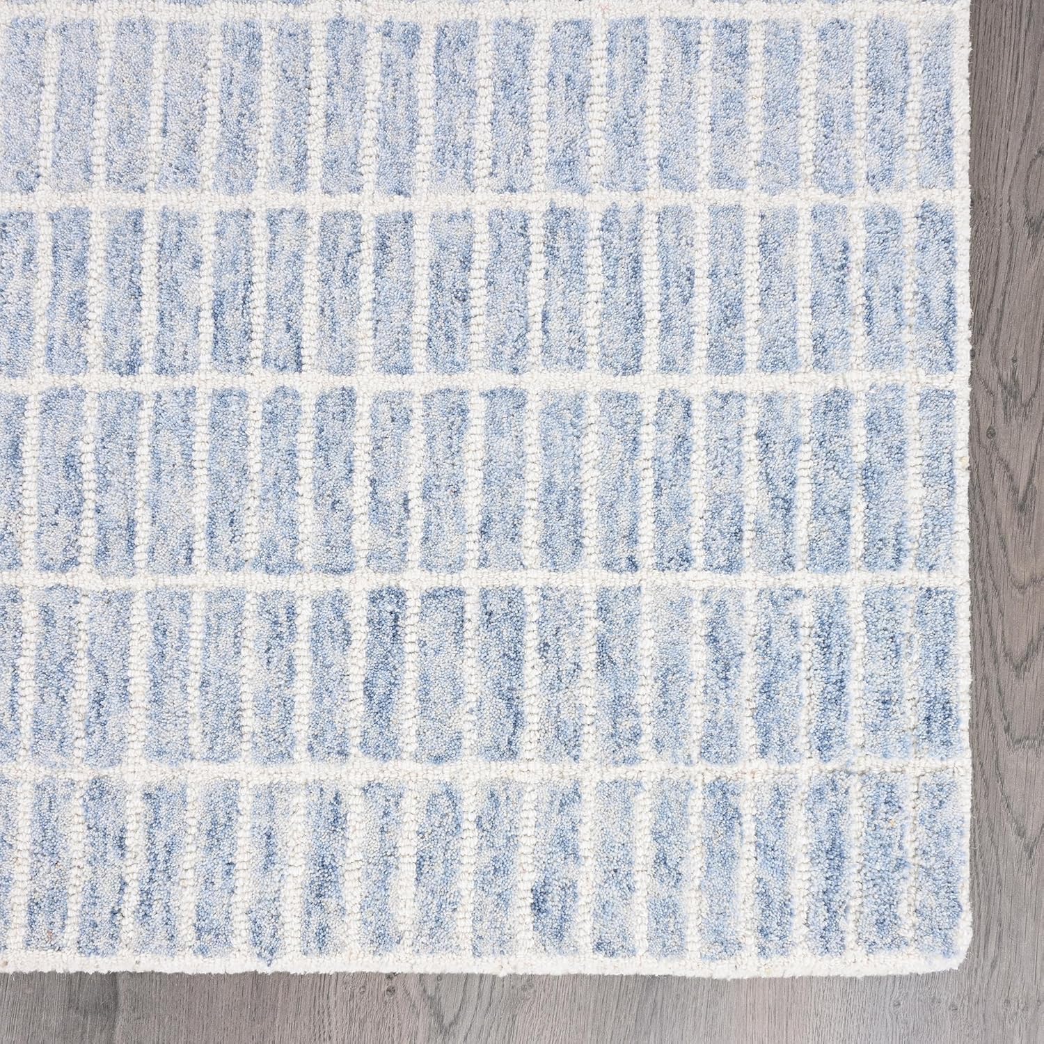 Hand-Tufted 100% Wool Area Rug – Unique Modern Geometric Grid Pattern, Soft Plush Textured Carpet for Living Room, Bedroom, Dining Room & Entryway (Blue,Ivory, 8' x 10')