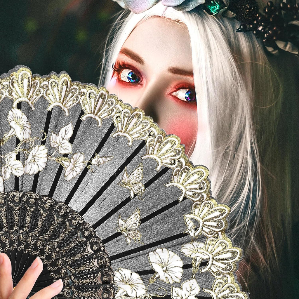 VILLCASE 8pcs Chinese Folding Hand Fans Vintage Retro Style Foldable Handheld Fans for Women Summer Dance Party Decoration