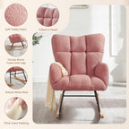 Setawix Upholstered Rocking Chair with Arms for Nursery,Tufted Rocker Glider Chairs,Teddy Fabric Rocking Armchair,Mid Century Modern Accent Chairs for Living Room,Bedroom (Teddy Pink, 27.2")