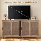 Fat Ant Sideboard Buffet Storage Cabinet, Rattan Credenza Buffet Table, Boho Console Accent Cabinet with Sliding Doors, Coffee Bar Cabinets for Kitchen Entryway Living Room, Natural
