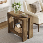 Tribesigns 2-Tier Narrow Side Table, Farmhouse Wooden Sofa End Table with Bottom Shelf, Skinny Accent Nightstand for Small Space, Living Room, Bedroom, Easy Assembly (1)