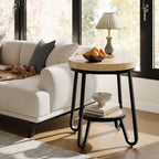 IRONCK Round Side Table, 2 Tier Industrial End Table with Storage Shelf, 19.7" Accent Bedside Table for Living Room, Bedroom, Small Spaces, Wood Tabletop & Curved Metal Legs, Light Brown