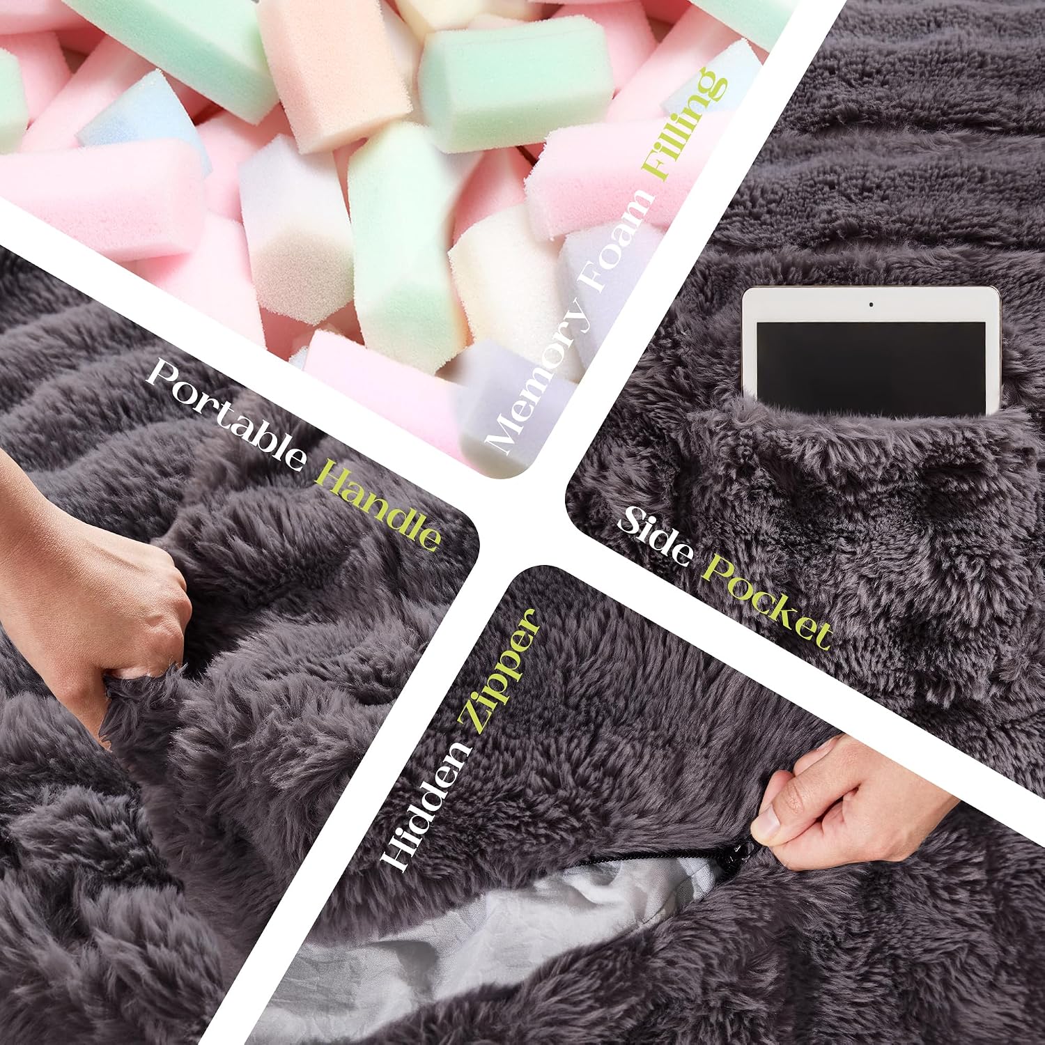 Hobestluk Bean Bag Chairs Beanbag Chair with Filler Adult Bean Bags with Fluffy & Machine Washable Cover, Giant Bean Bag Chairs for Aduts (Dark Grey, 4FT-44" x 44" x 24")
