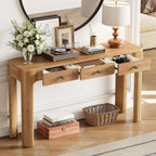 LKTART Solid Wood Entryway Table with 3 Drawers,Farmhouse Console Table Sofa Table with Curved Corners for Hallway,Foyer,Living Room (52" Natural)