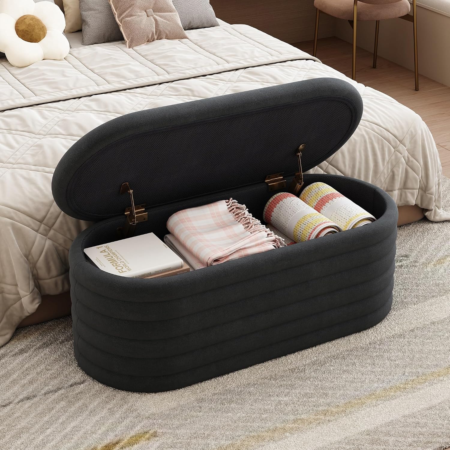 Modern Storage Bench, End of Bed Stool for Bedroom Living Room Entryway Closet