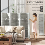 HOMCOM Room Divider, 6 Panel 67" Tall Wood Privacy Screen with 3 Display Shelves, and Folding Storage for Bedroom or Home Office, Distressed White