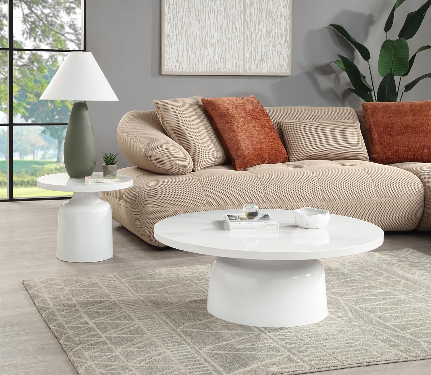 Engineering Marble White High Gloss End Table