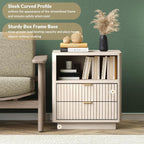 ROCSUMOO Fluted Nightstands Set of 2, Large Nightstand with Drawers and Storage Shelf - Wooden Nightstands Modern Design Night Stands for Bedroom Sofa Office (2 Pieces, Beige)