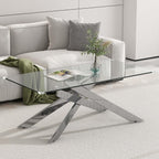 3 Pieces Living Room Table Set, 47" Glass Coffee Table and 2 End Table, Glass Coffee Table Set with Tempered Glass Tabletop and Metal Legs, for Living Room, Leisure, Apartment
