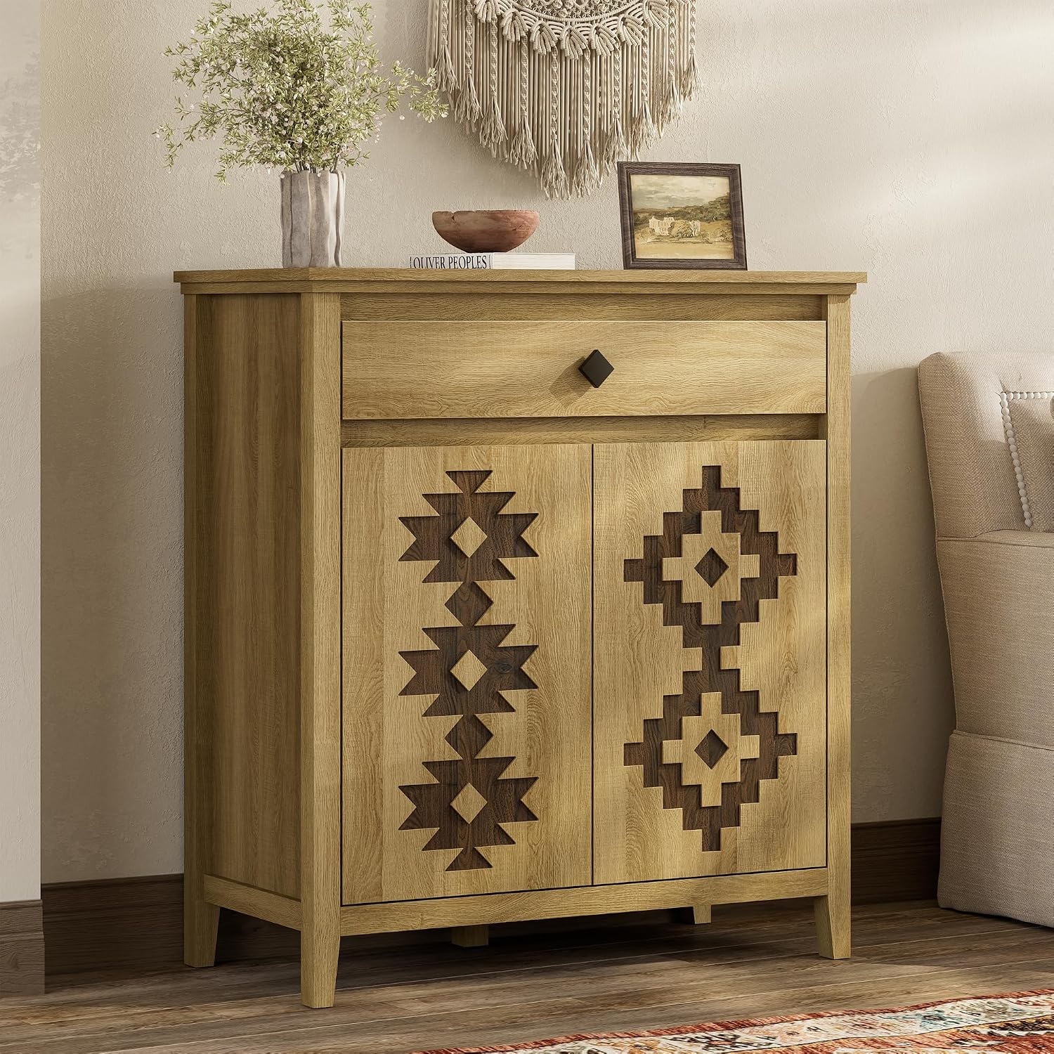 32'' Buffet Cabinet with Storage, Sideboard Cabinet with Drawer and Adjustable Shelf, Modern Accent Storage for Kitchen, Living Room, Entryway, Natural