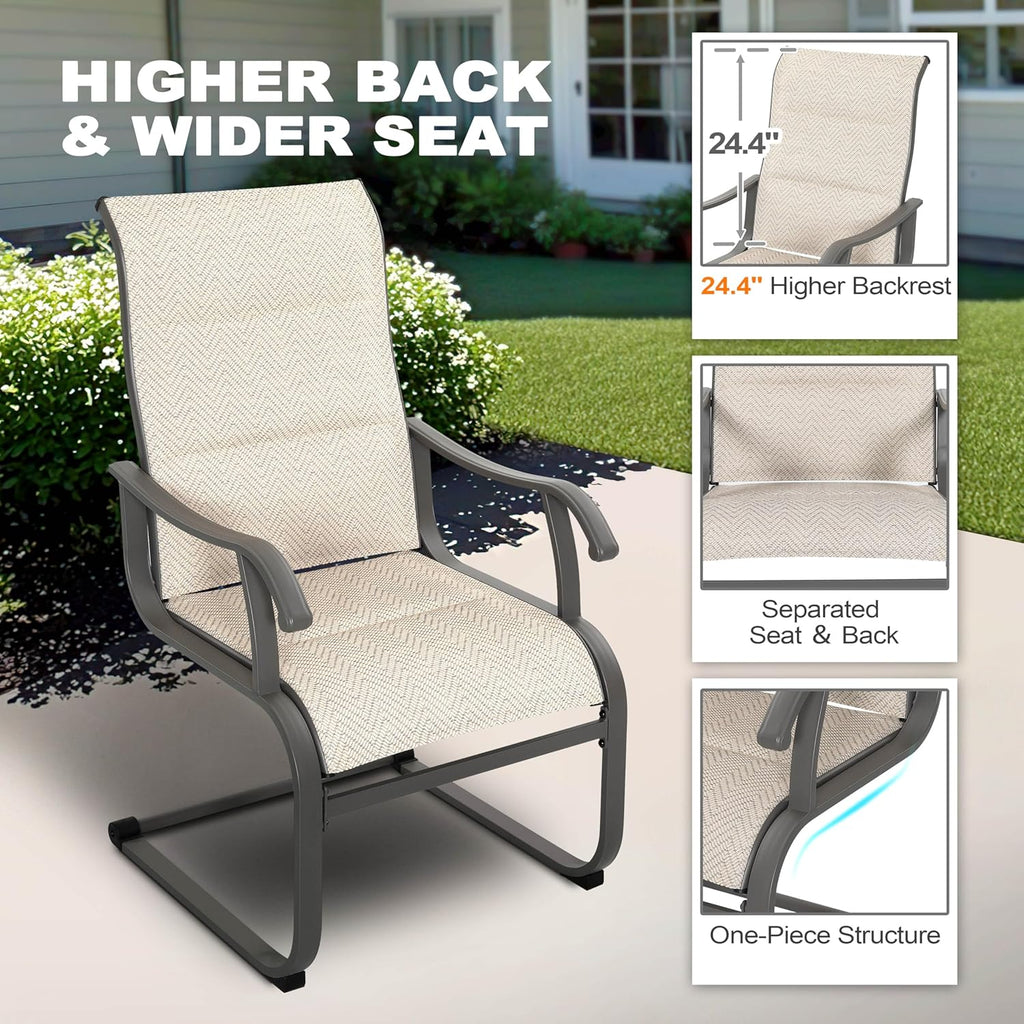 NUU GARDEN Patio Dining Chairs Set of 2, Outdoor Textilene Chairs with High Back and Breathable Seat, for Garden Deck Backyard Porch, Grayish Beige