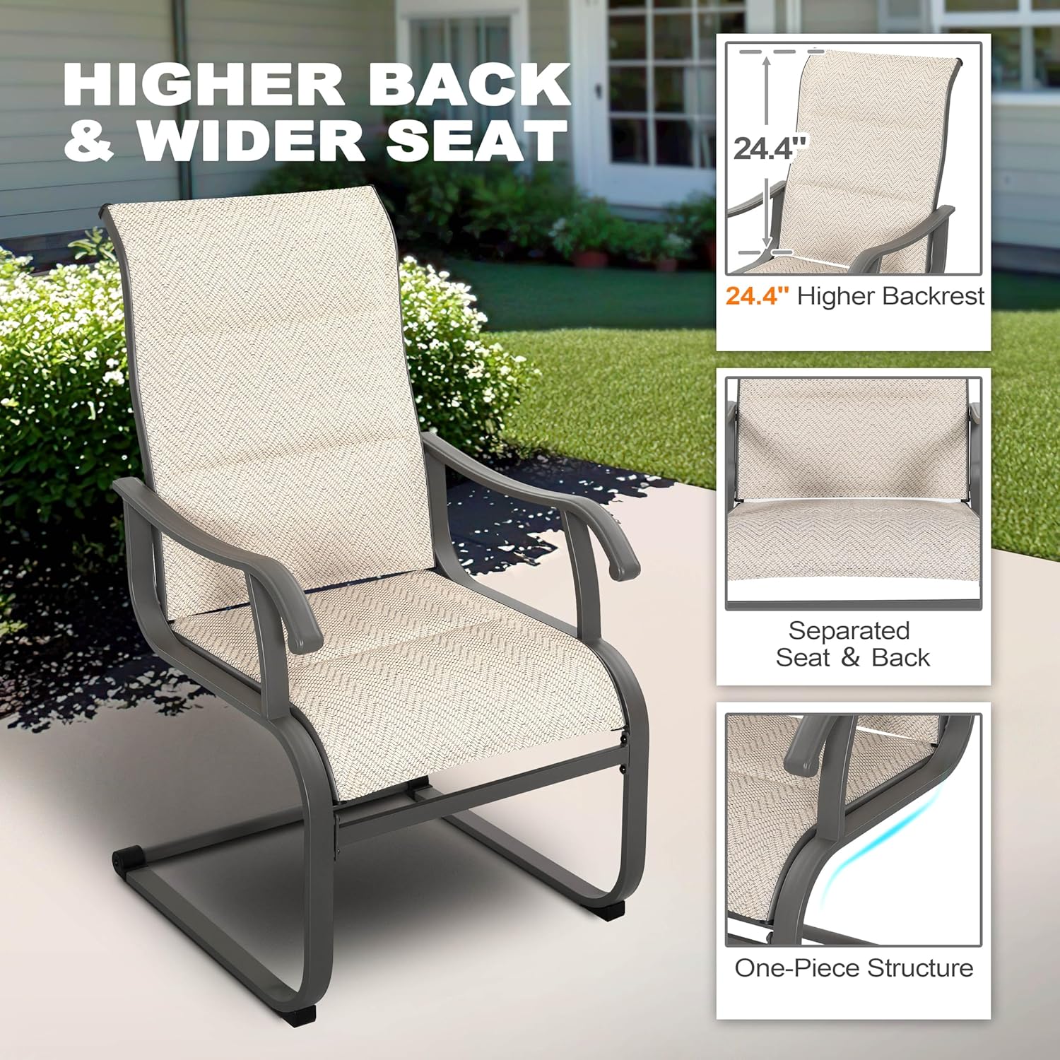 NUU GARDEN Patio Dining Chairs Set of 2, Outdoor Textilene Chairs with High Back and Breathable Seat, for Garden Deck Backyard Porch, Grayish Beige