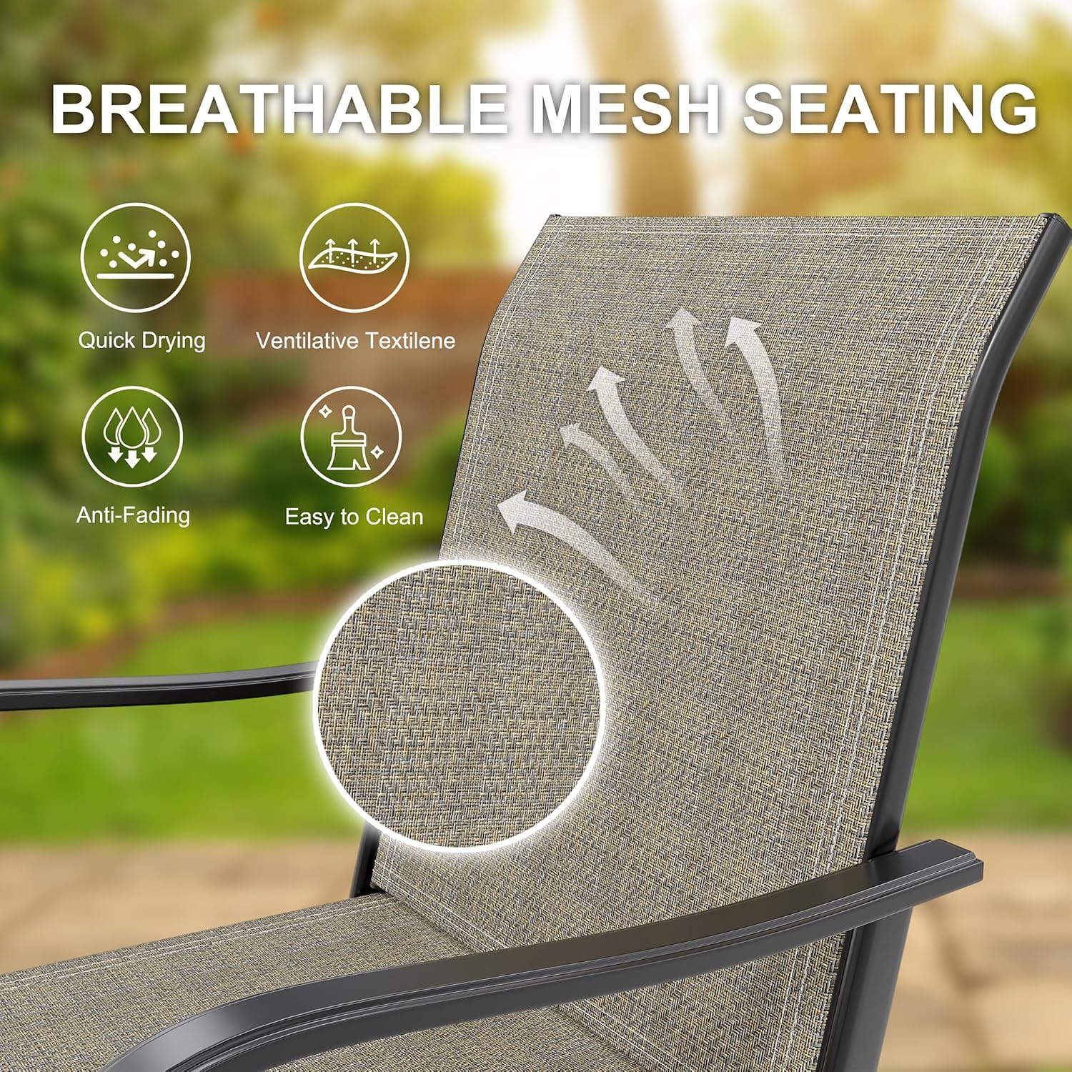 Outdoor Swivel Bar Stools Set of 2, Bar Height Patio Chairs with High Back & Armrest, All-Weather Textilene Fabric 360° Swivel Tall Barstools for Patio, Deck, Backyard, Garden