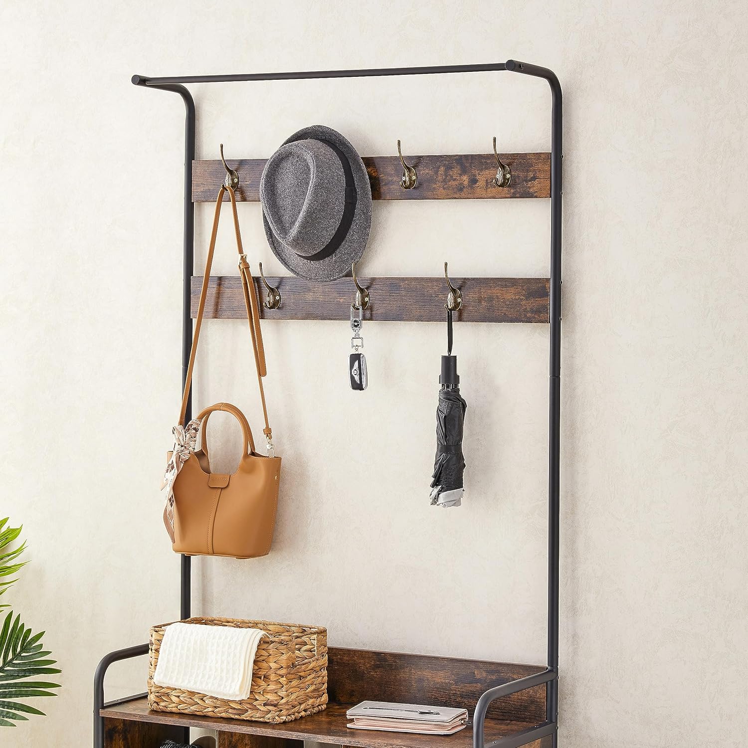 Hall Tree with Bench and Shoe Storage | Versatile Entryway Organizer with Coat Rack, Hooks & Shelf | Freestanding Mudroom Solution for Clothing and Shoes