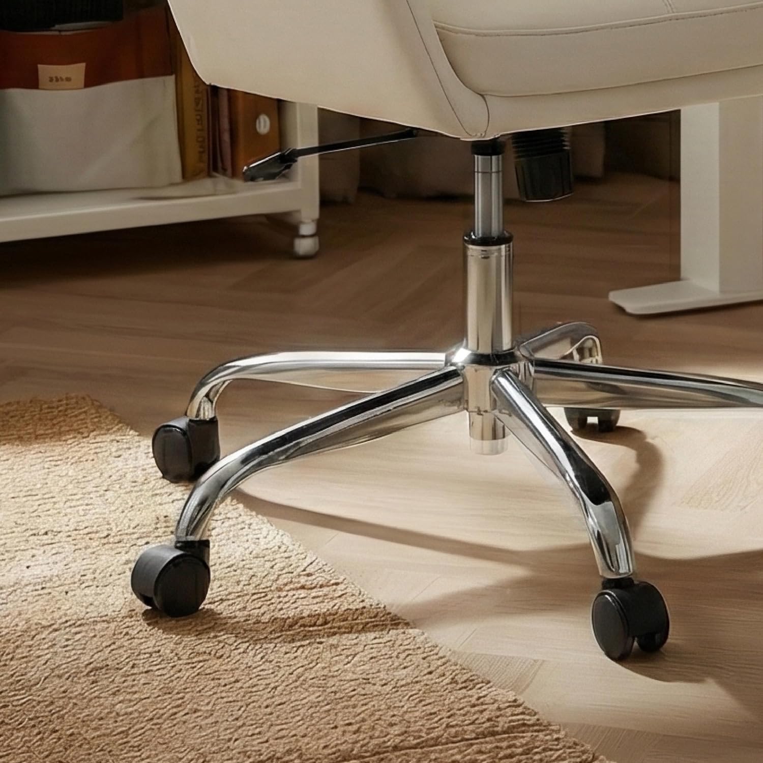 COLAMY Ellis High-Back Home Office Desk Chair, Leather Executive Chair with Integrated Armrests, Beige