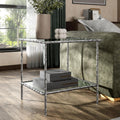 Furniture of America Zayen Glam 24-inch Metal Side Table with Tempered Glass Tabletop and Open Shelf, Hammered Stainless Steel Frame for Bedroom, Living Room, Home Office, Silver