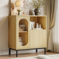 Einhomn Sideboard Buffet Cabinet with Fluted Glass Doors and Adjustable Shelf, Wood Modern Accent Cabinet with Storage for Kitchen, Living Room, Entryway, Natural