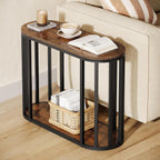 Tribesigns Narrow End Table with Storage, 2-Tier Industrial Side Table with Black Metal Frames, Small Nightstand Bedside Table for Living Room, Bedroom, Rustic Brown, 31.5"D x 11.81"W x 23.62"H (1)