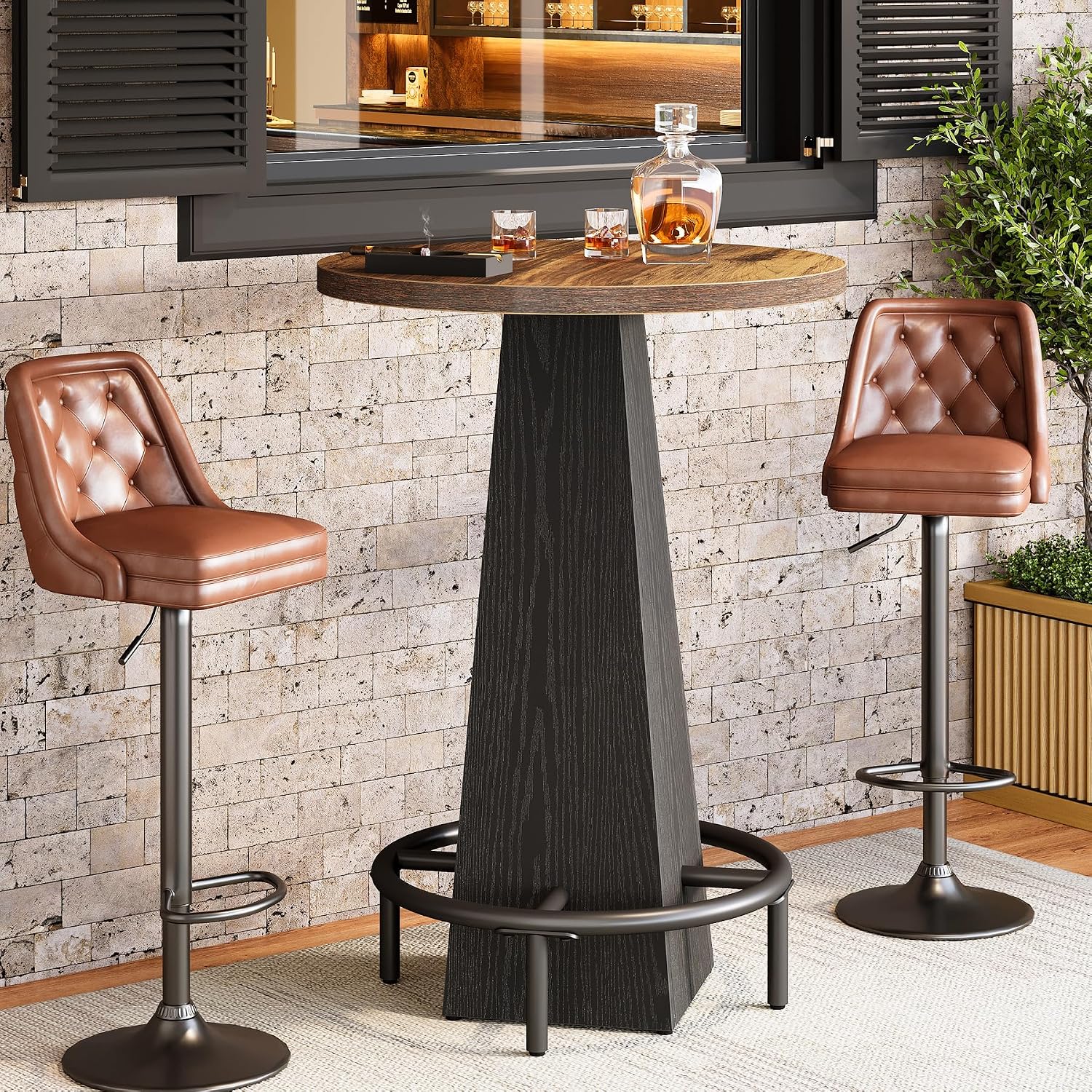 Tribesigns Bar Table, 37.4" High Round Pub Table for Small Bars, Dining Room, Kitchen, Brown and Black (Only Table)