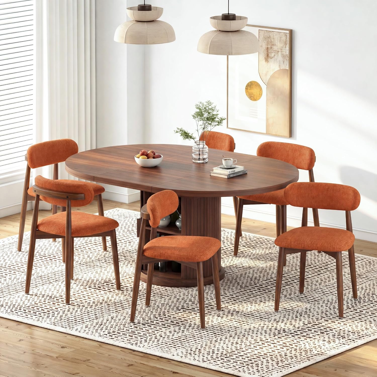 Wooden Dining Chairs Set of 4, Mid Century Modern Upholstered Kitchen Chairs with Solid Wood Legs, 350lb Heavy Duty Padded Side Chairs for Dining Room & Vanity, Orange
