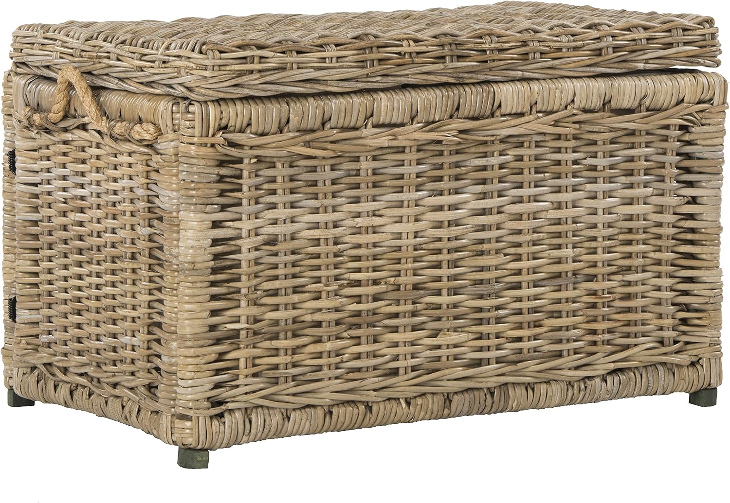 happimess Jacob 30.7" Collapsible Wicker Storage Trunk, Natural | Hand-Woven Rattan, Removable Lid and Liner, Coastal Style, Folds Flat, Entryway Toy Chest, Mango Wood, Iron Frame