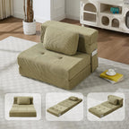 Folding Sofa Bed Convertible Sleeper Sofa with Pillow Modern Tufted Folding Couch Bed Lazy Chair Floor Futon for Living Room Bedroom Apartment Guest Room Green 32IN