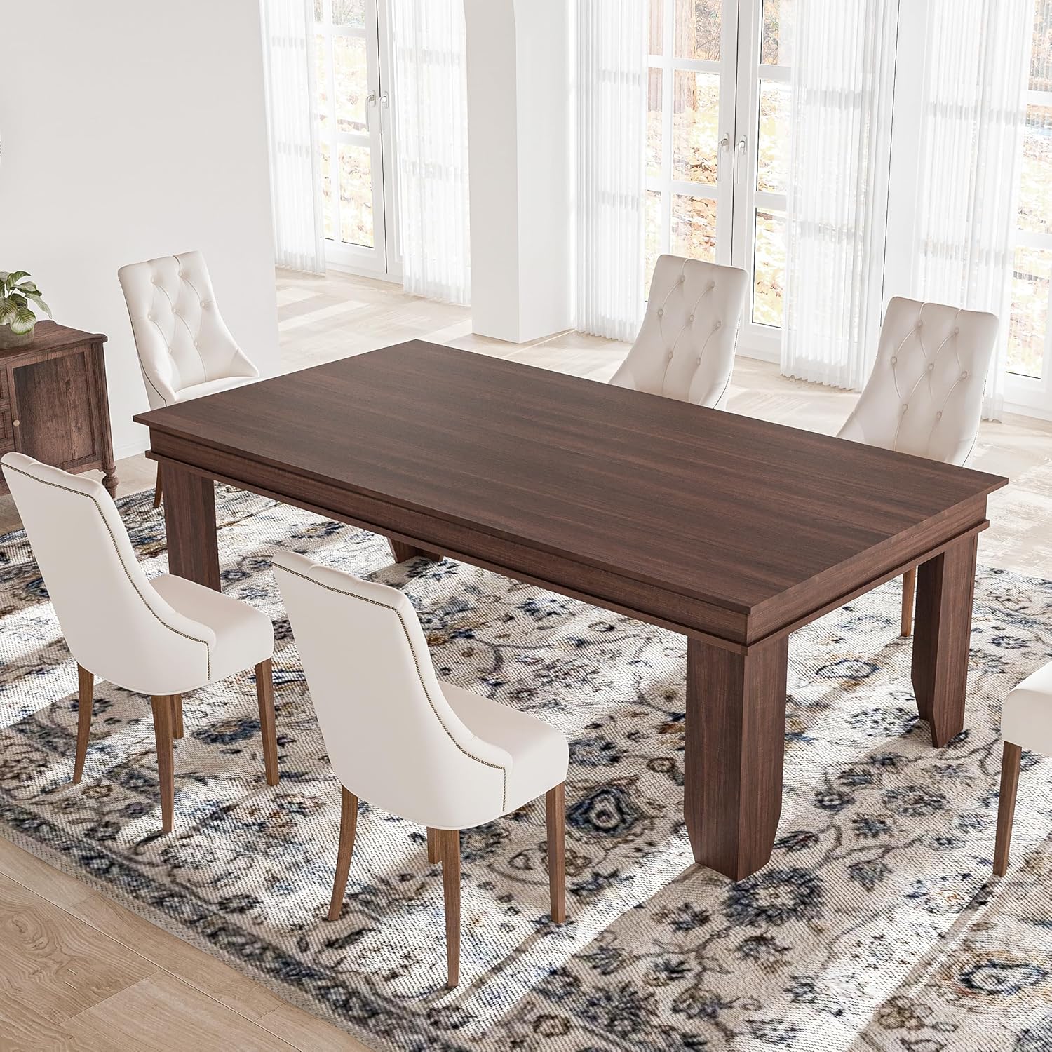 GarveeHome Farmhouse Dining Table for 6-8 People, 71 in Long Kitchen Tables with Wooden Sturdy Frame, 6 ft Large Rectangular Dinner Table for Dining Room, Kitchen (Brown, 71" Non-extendable)