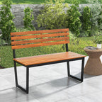 Tangkula 43" Outdoor Wood Bench, 2-Person Acacia Wood Bench with Heavy-Duty Metal Frame, Slatted Seat & Inclined Backrest, 800 lbs Weight Capacity, Patio Bench for Porch, Yard, Balcony, Lawn