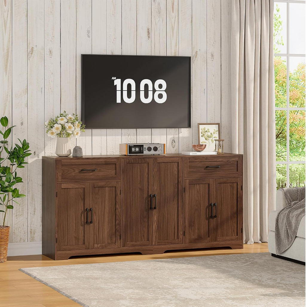 Whalefall 71" Farmhouse Sideboard Buffet Cabinet with Storage, Dark Brown | Large Coffee Bar with 2 Drawers & 6 Doors, Kitchen Credenza with Adjustable Shelves for Dining Room, Living Room TV Stand