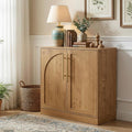 Anbuy Storage Cabinet, Freestanding Sideboard Buffet Cabinet with Arched Design, Adjustable Shelves Wooden Cabinet Ideal for Coffee Bar, Living Room (Oak, Single)